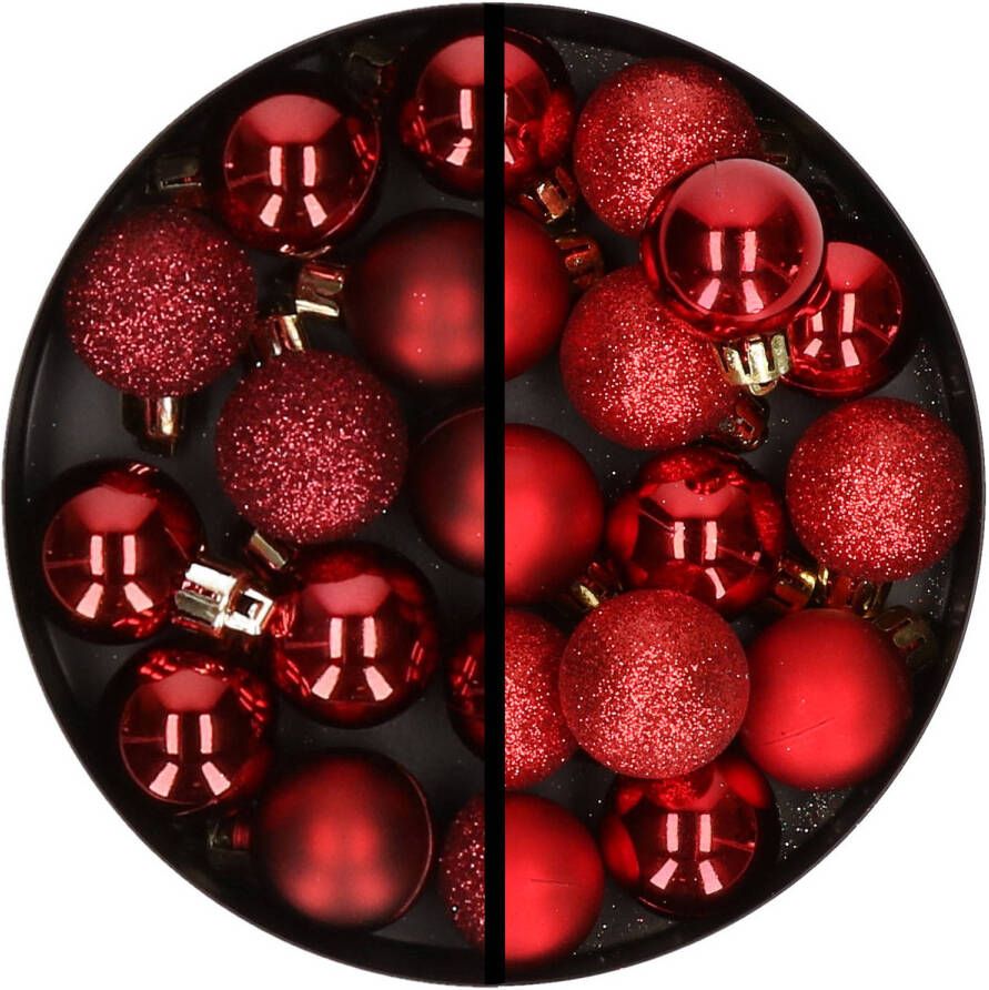 Merkloos 34x stuks kunststof kerstballen donkerrood en rood 3 cm Kerstbal