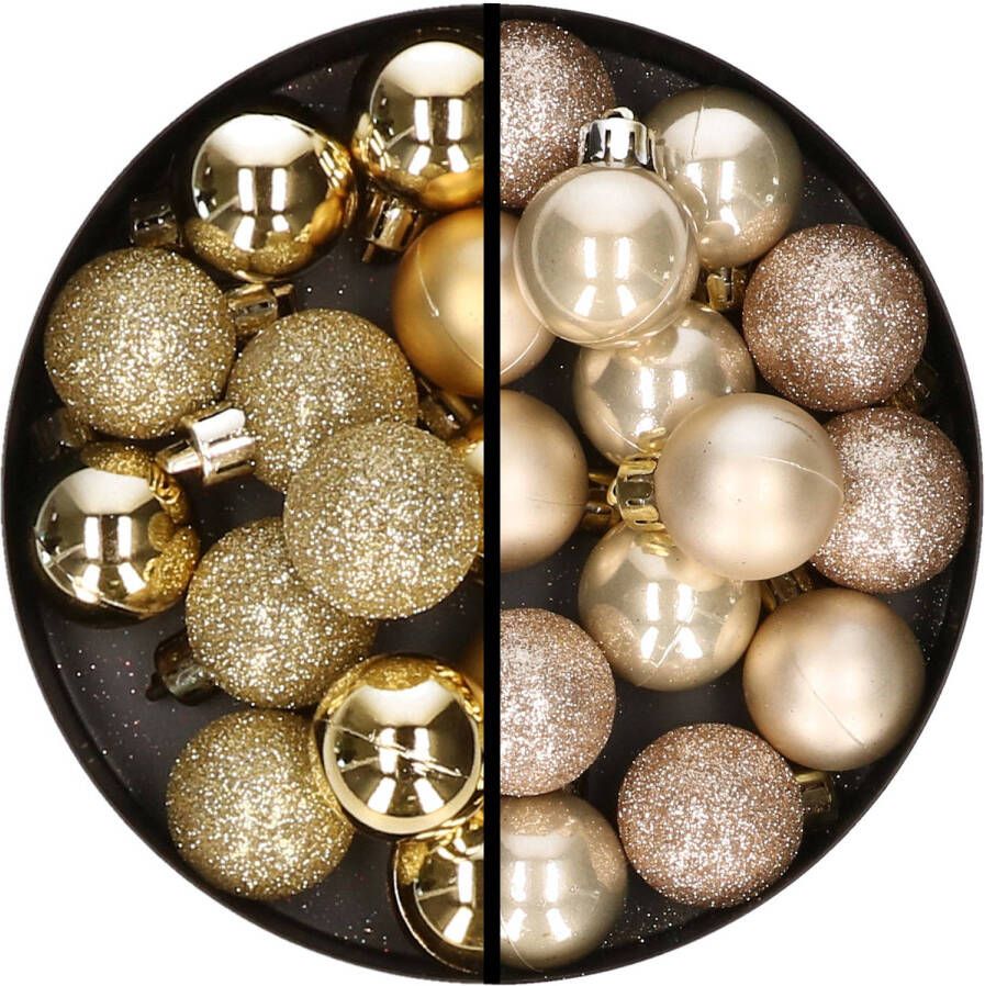 Merkloos 34x stuks kunststof kerstballen goud en champagne 3 cm Kerstbal