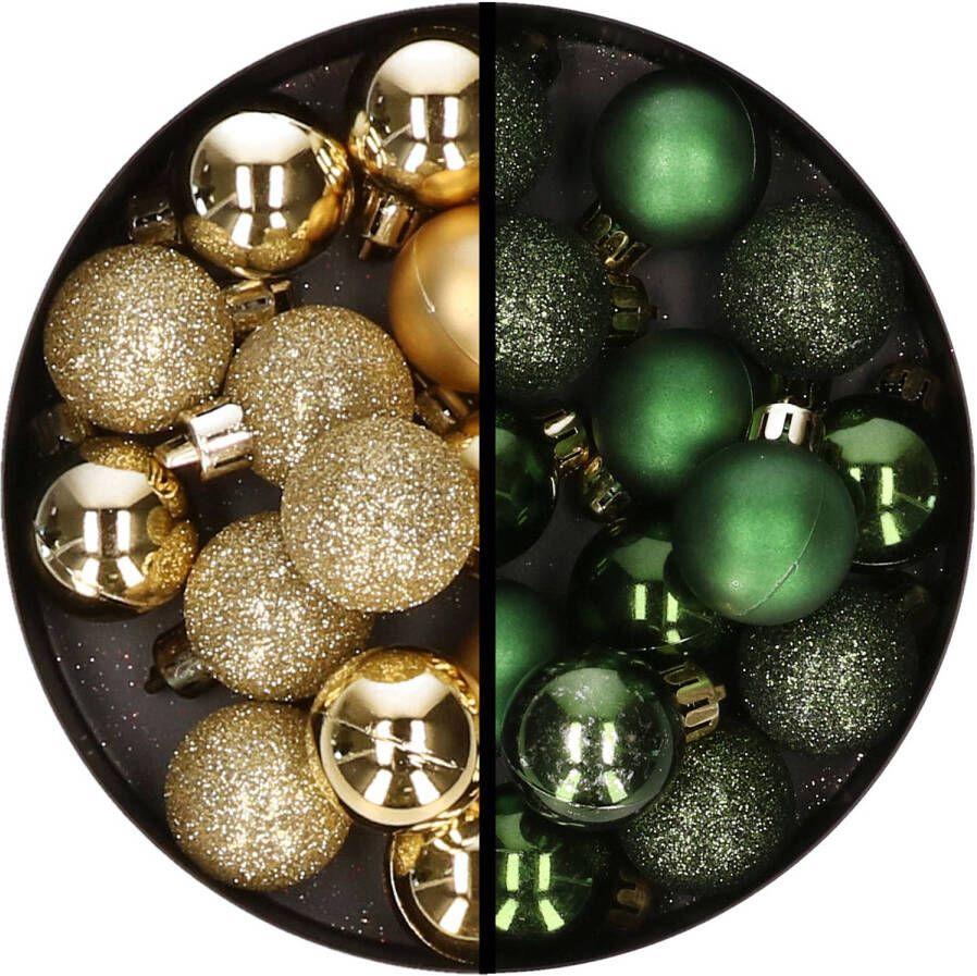 Merkloos 34x stuks kunststof kerstballen goud en donkergroen 3 cm Kerstbal