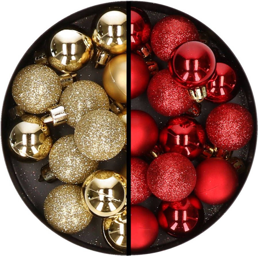 Merkloos 34x stuks kunststof kerstballen goud en rood 3 cm Kerstbal