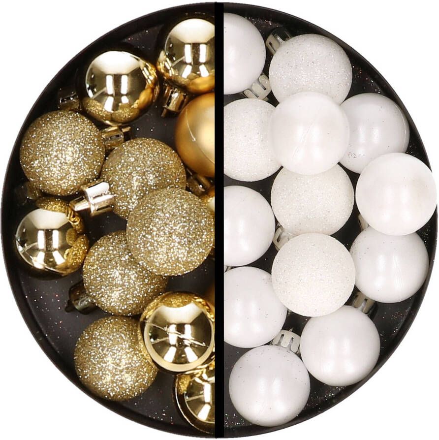 Merkloos 34x stuks kunststof kerstballen goud en wit 3 cm Kerstbal