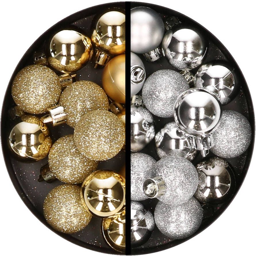 Merkloos 34x stuks kunststof kerstballen goud en zilver 3 cm Kerstbal