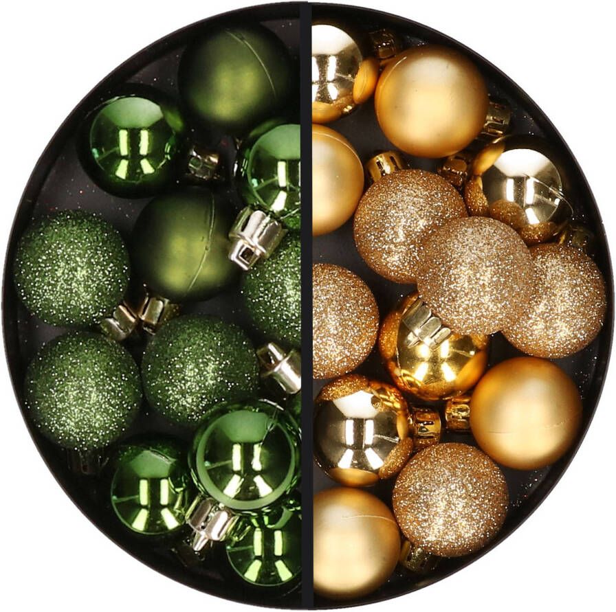 Merkloos 34x stuks kunststof kerstballen groen en goud 3 cm Kerstbal