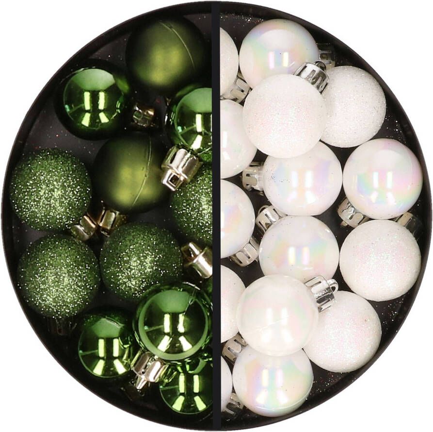Merkloos 34x stuks kunststof kerstballen groen en parelmoer wit 3 cm Kerstbal