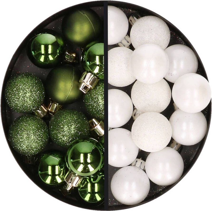 Merkloos 34x stuks kunststof kerstballen groen en wit 3 cm Kerstbal