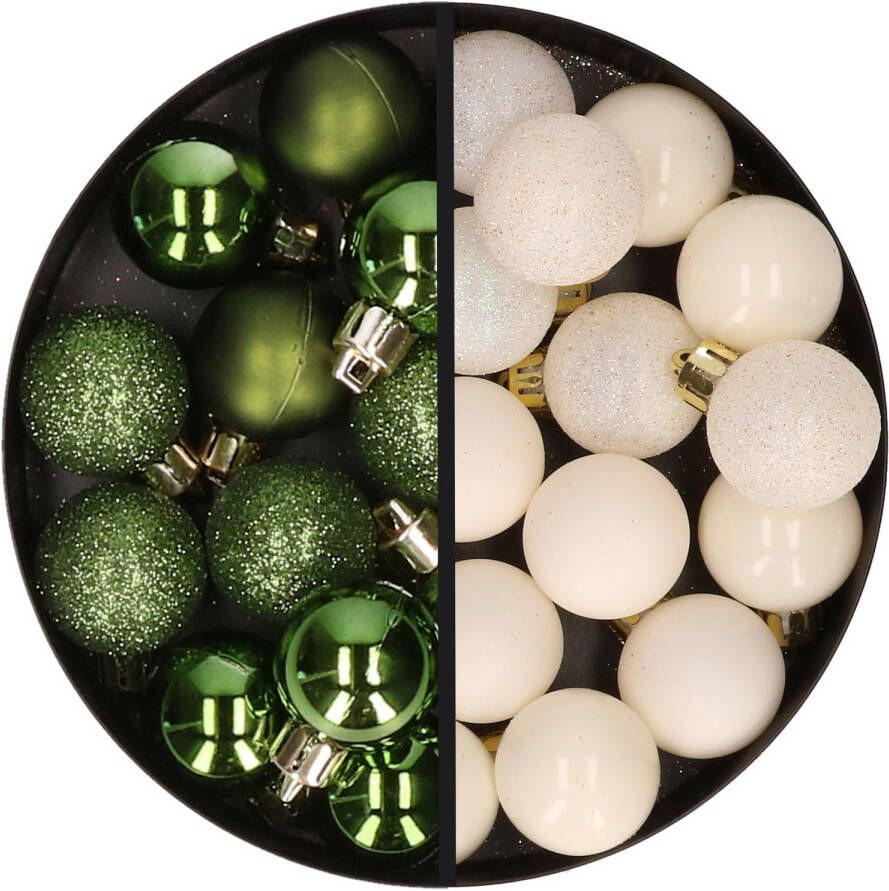 Merkloos 34x stuks kunststof kerstballen groen en wolwit 3 cm Kerstbal