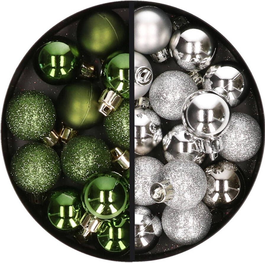 Merkloos 34x stuks kunststof kerstballen groen en zilver 3 cm Kerstbal