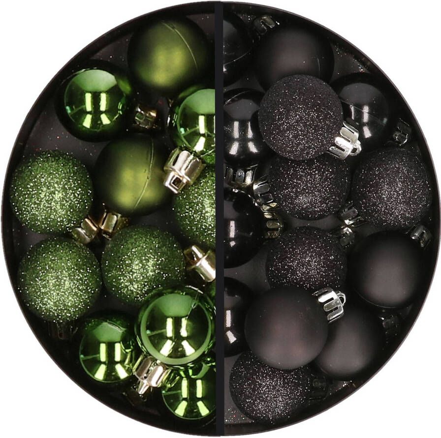 Merkloos 34x stuks kunststof kerstballen groen en zwart 3 cm Kerstbal