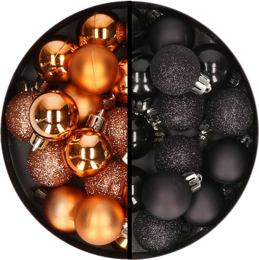 Merkloos 34x stuks kunststof kerstballen koper en zwart 3 cm Kerstbal
