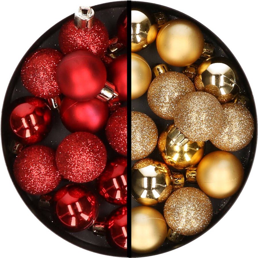 Merkloos 34x stuks kunststof kerstballen rood en goud 3 cm Kerstbal