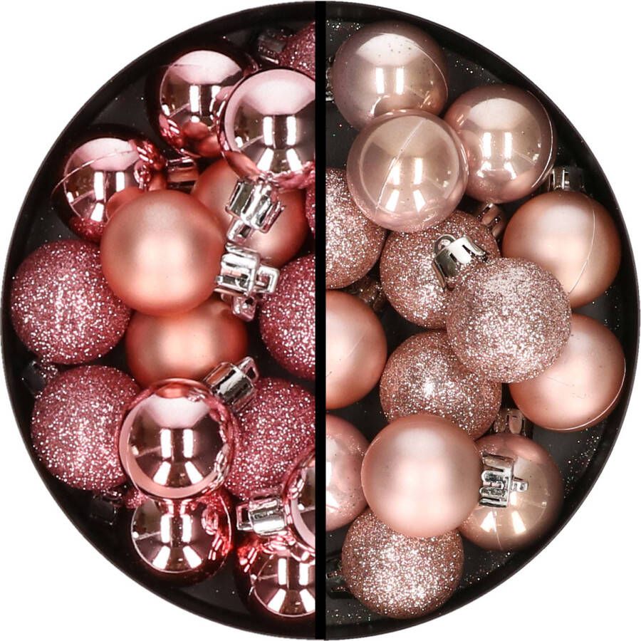Merkloos 34x stuks kunststof kerstballen roze en lichtroze 3 cm Kerstbal
