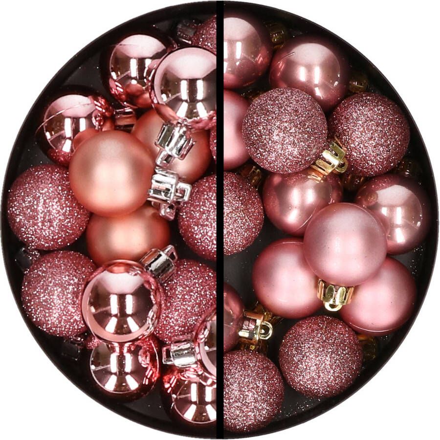 Merkloos 34x stuks kunststof kerstballen roze en oudroze 3 cm Kerstbal