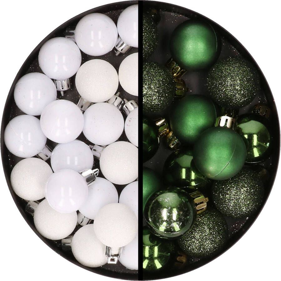 Merkloos 34x stuks kunststof kerstballen wit en donkergroen 3 cm Kerstbal