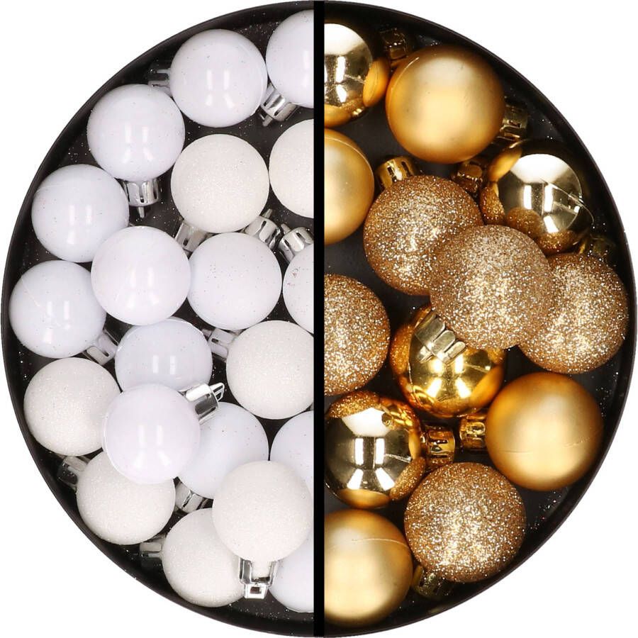 Merkloos 34x stuks kunststof kerstballen wit en goud 3 cm Kerstbal