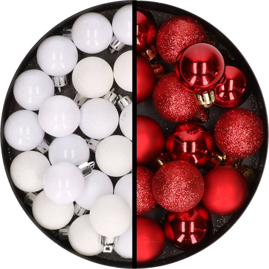 Merkloos 34x stuks kunststof kerstballen wit en rood 3 cm Kerstbal