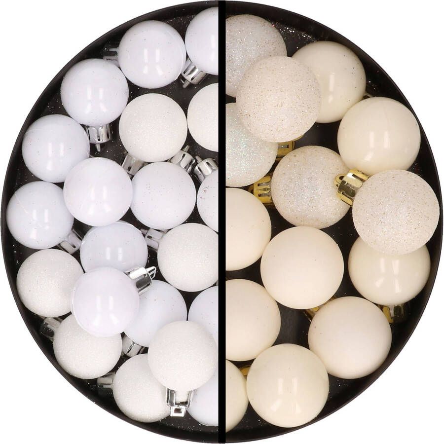 Merkloos 34x stuks kunststof kerstballen wit en wol wit 3 cm Kerstbal