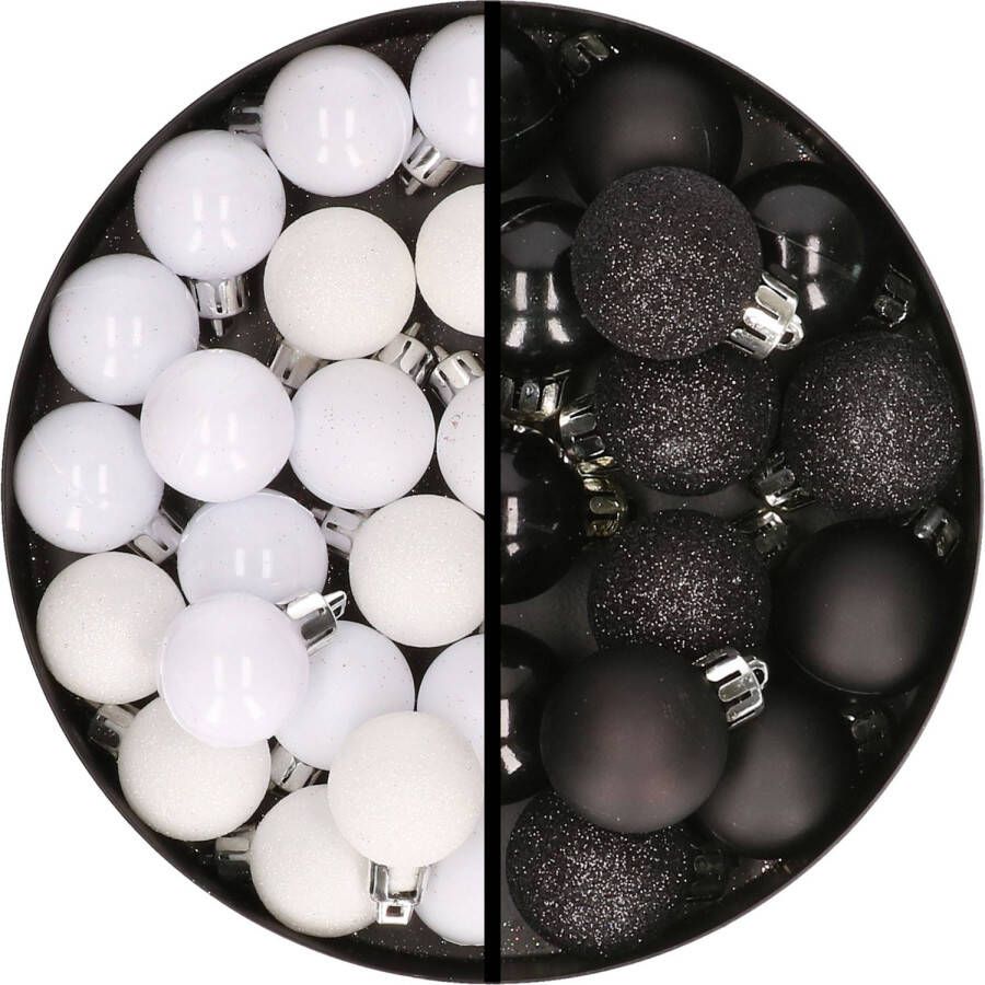 Merkloos 34x stuks kunststof kerstballen wit en zwart 3 cm Kerstbal