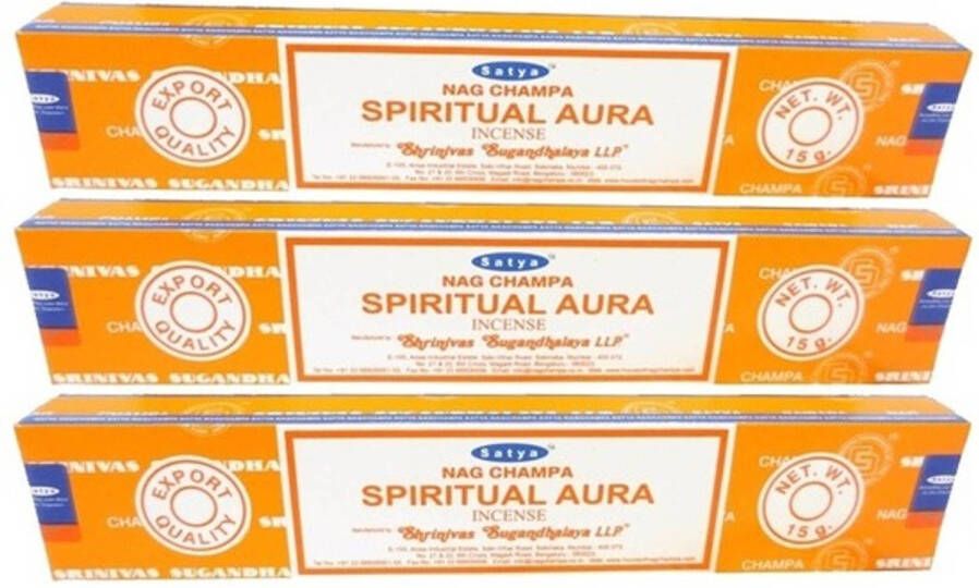 Merkloos 3x Nag Champa wierook Spiritual Aura 15 gram Wierookstokjes