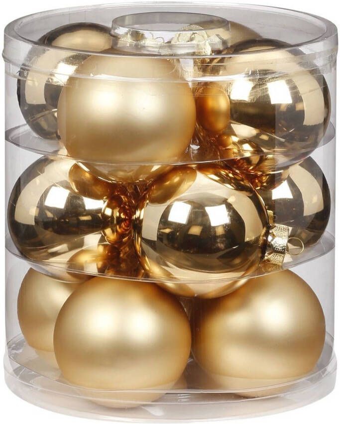 Merkloos 36x stuks glazen kerstballen goud 8 cm glans en mat Kerstbal