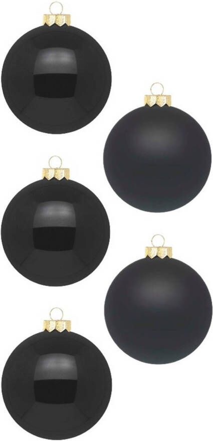 Merkloos 36x stuks glazen kerstballen zwart 4 cm glans en mat Kerstbal