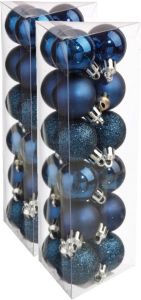 Merkloos 36x stuks kerstballen blauw glans en mat kunststof 3 cm Kerstbal