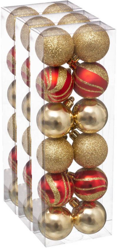 Merkloos 36x stuks kerstballen mix goud rood glans mat glitter kunststof 4 cm Kerstbal