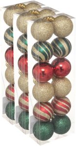 Merkloos 36x stuks kerstballen mix goud rood groen glans mat glitter kunststof 4 cm Kerstbal