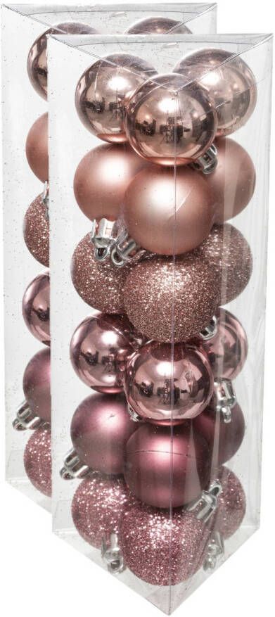 Merkloos 36x stuks kerstballen roze glans en mat kunststof 3 cm Kerstbal