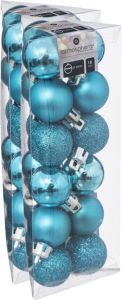 Merkloos 36x stuks kerstballen turquoise blauw glans en mat kunststof 3 cm Kerstbal
