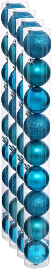 Merkloos 36x stuks kerstballen turquoise blauw glans en mat kunststof 6 cm Kerstbal
