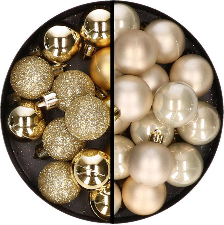 Merkloos 36x stuks kunststof kerstballen goud en champagne 3 en 4 cm Kerstbal