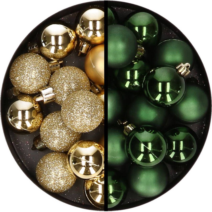 Merkloos 36x stuks kunststof kerstballen goud en donkergroen 3 en 4 cm Kerstbal