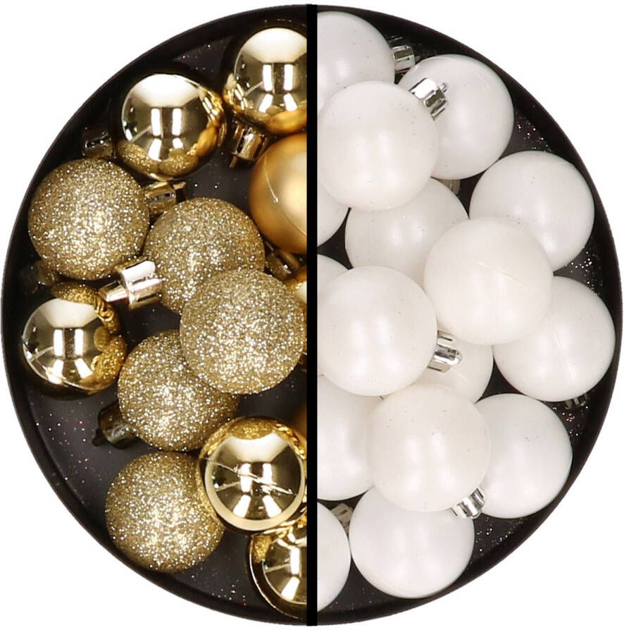 Merkloos 36x stuks kunststof kerstballen goud en wit 3 en 4 cm Kerstbal