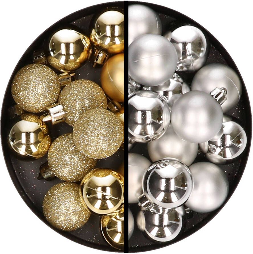 Merkloos 36x stuks kunststof kerstballen goud en zilver 3 en 4 cm Kerstbal