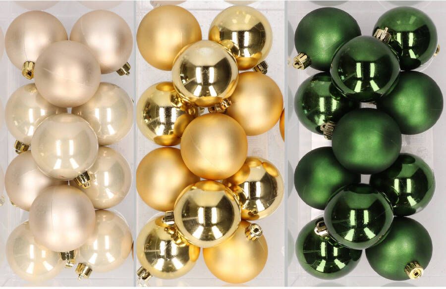 Merkloos 36x stuks kunststof kerstballen mix van champagne goud en donkergroen 6 cm Kerstbal
