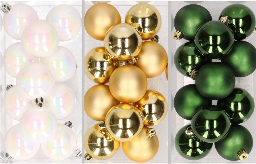 Merkloos 36x stuks kunststof kerstballen mix van parelmoer wit goud en donkergroen 6 cm Kerstbal