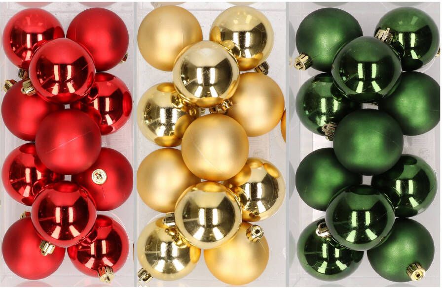 Merkloos 36x stuks kunststof kerstballen mix van rood goud en donkergroen 6 cm Kerstbal