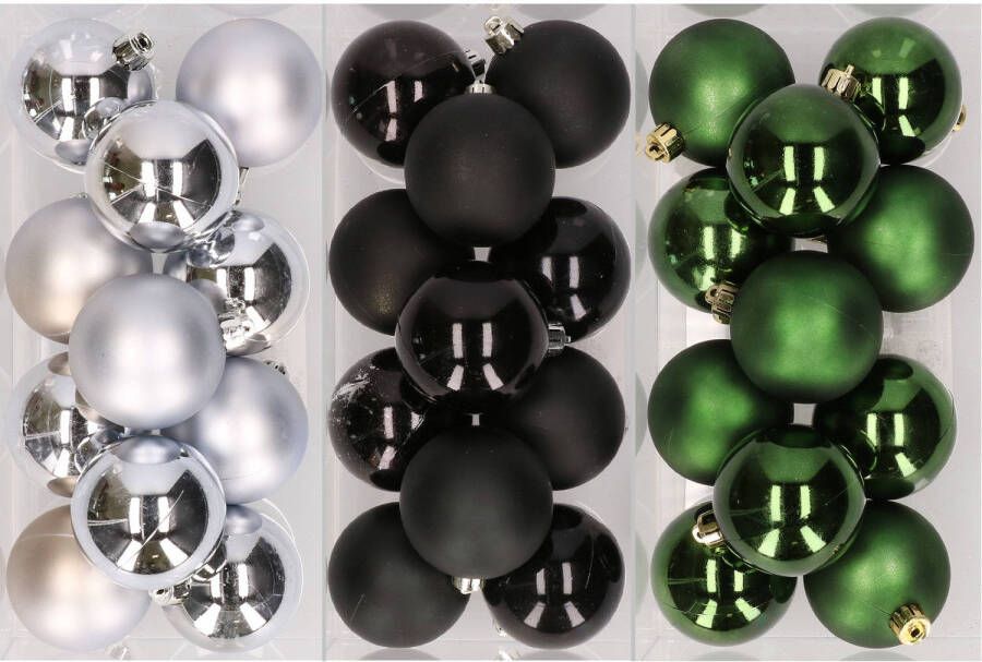 Merkloos 36x stuks kunststof kerstballen mix van zilver zwart en donkergroen 6 cm Kerstbal