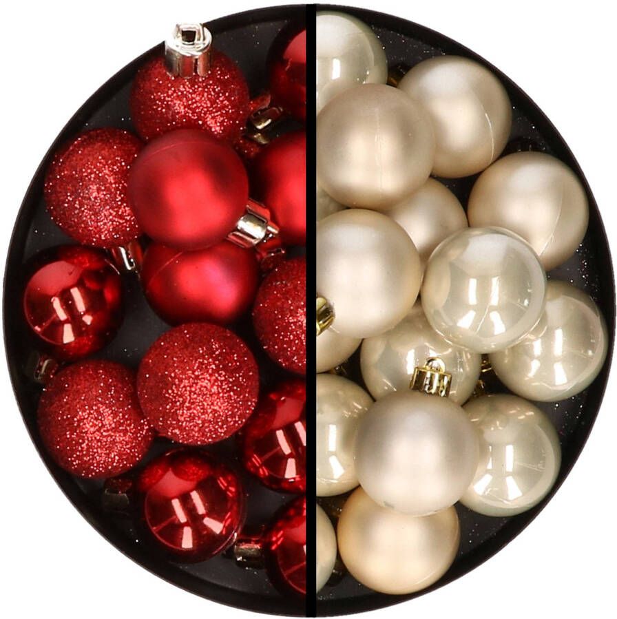 Merkloos 36x stuks kunststof kerstballen rood en champagne 3 en 4 cm Kerstbal