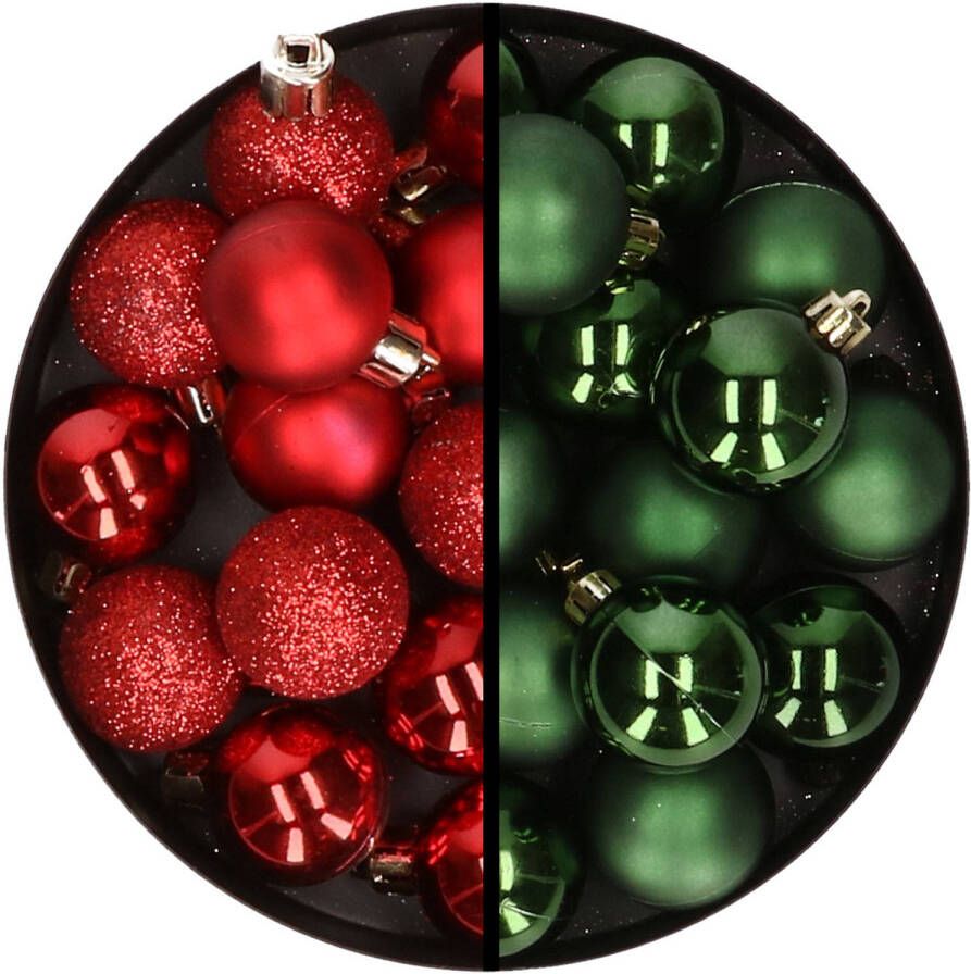 Merkloos 36x stuks kunststof kerstballen rood en donkergroen 3 en 4 cm Kerstbal