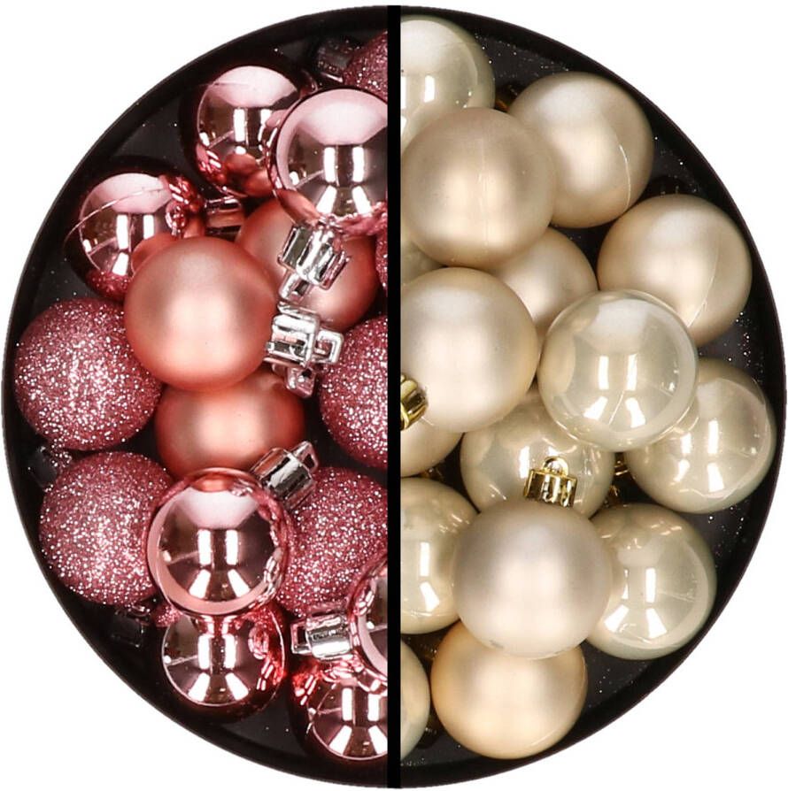 Merkloos 36x stuks kunststof kerstballen roze en champagne 3 en 4 cm Kerstbal