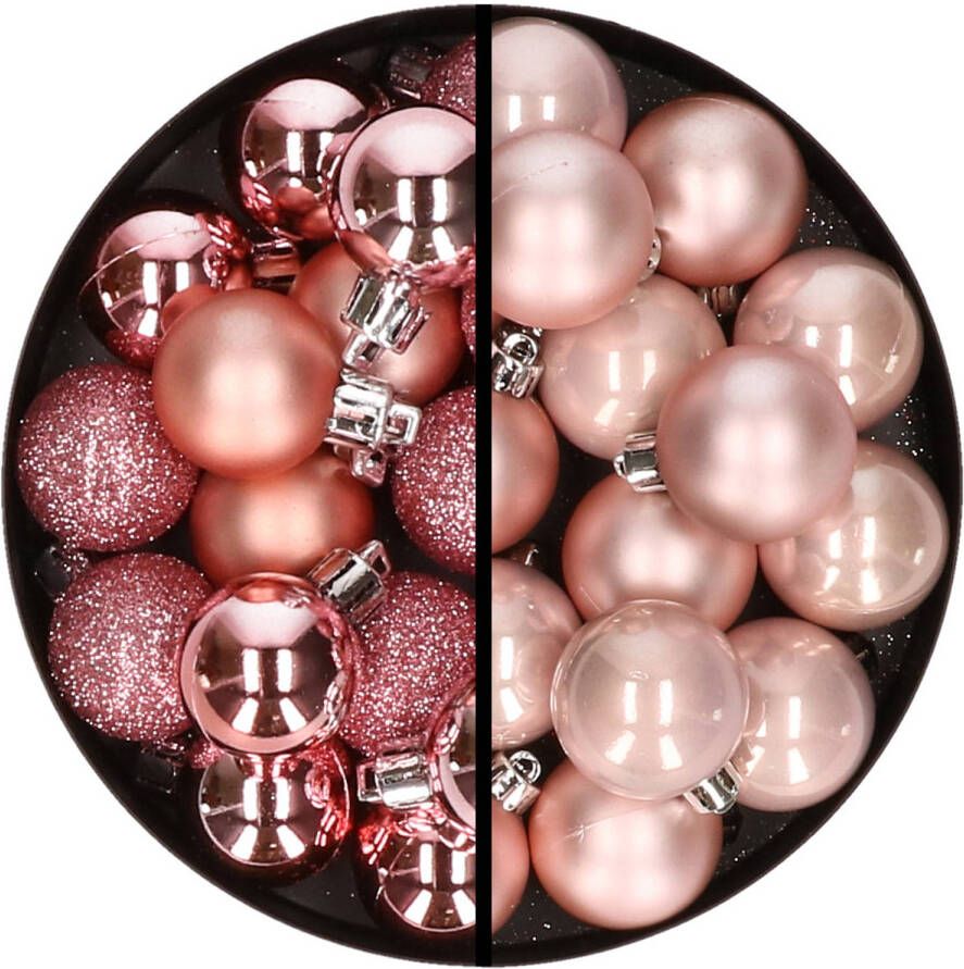 Merkloos 36x stuks kunststof kerstballen roze en lichtroze 3 en 4 cm Kerstbal