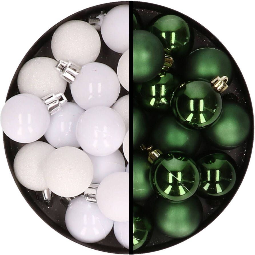 Merkloos 36x stuks kunststof kerstballen wit en donkergroen 3 en 4 cm Kerstbal