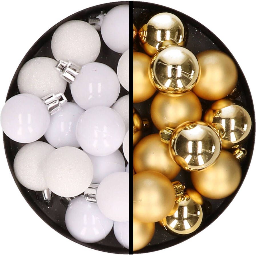 Merkloos 36x stuks kunststof kerstballen wit en goud 3 en 4 cm Kerstbal