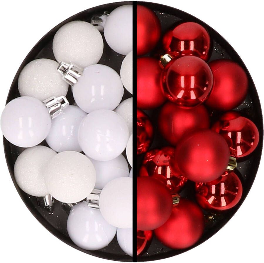 Merkloos 36x stuks kunststof kerstballen wit en rood 3 en 4 cm Kerstbal