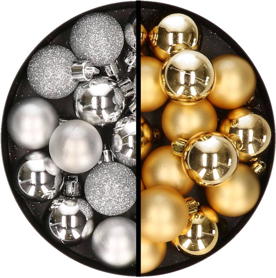 Merkloos 36x stuks kunststof kerstballen zilver en goud 3 en 4 cm Kerstbal