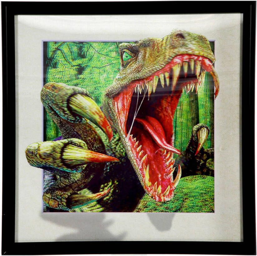 Merkloos 3D dinosaurus schilderij in zwarte lijst Posters