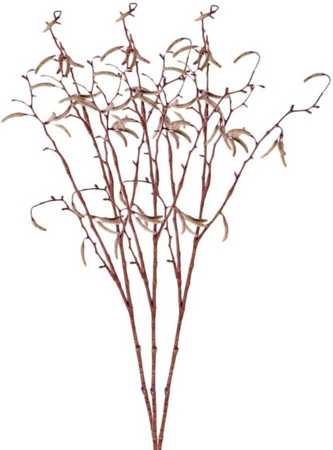 Merkloos 3x Bruine Betula pendula berkenkatjes kunsttakken 66 cm Kunstplanten