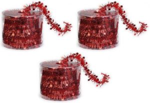 Merkloos 3x Dunne Rode Folie Kerstslingers 3 5 X 700 Cm Kerstslingers