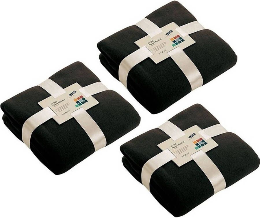 Merkloos 3x Fleece dekens plaids zwart 130 x 170 cm Plaids